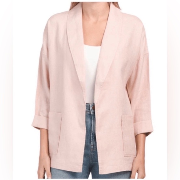 Eileen Fisher Jackets & Blazers - Eileen Fisher Organic Linen Cardigan Small Shawl Collar Open Front Pink Blazer